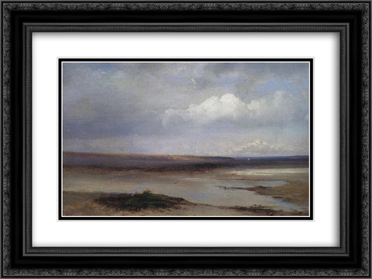 Volga 24x18 Black Ornate Wood Framed Art Print Poster with Double Matting by Savrasov, Aleksey