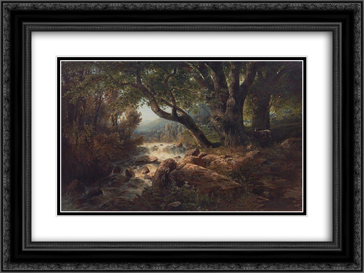 Waterfall 24x18 Black Ornate Wood Framed Art Print Poster with Double Matting by Savrasov, Aleksey