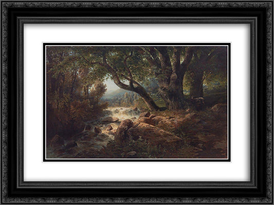 Waterfall 24x18 Black Ornate Wood Framed Art Print Poster with Double Matting by Savrasov, Aleksey