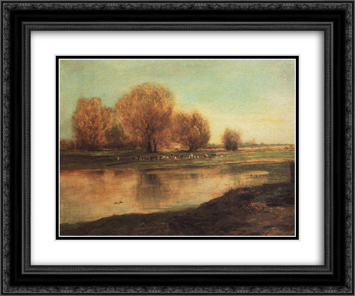 Willow by the pond 24x20 Black Ornate Wood Framed Art Print Poster with Double Matting by Savrasov, Aleksey