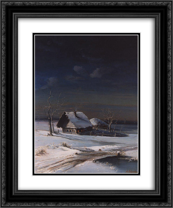 Winter Landscape 20x24 Black Ornate Wood Framed Art Print Poster with Double Matting by Savrasov, Aleksey