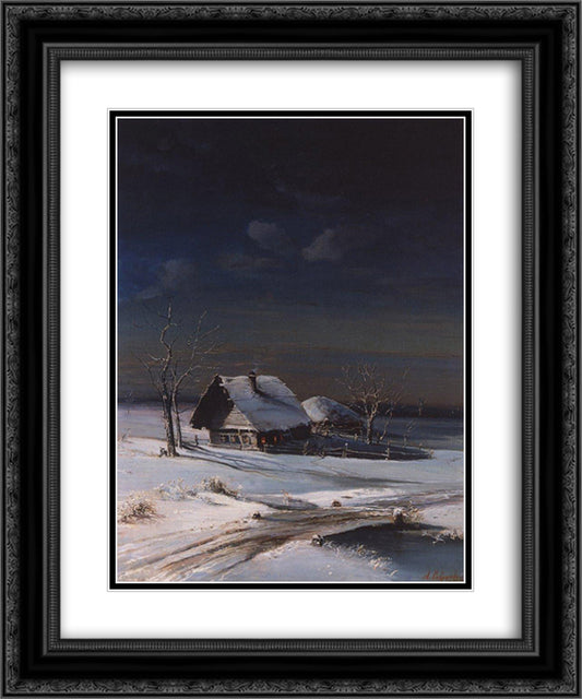 Winter Landscape 20x24 Black Ornate Wood Framed Art Print Poster with Double Matting by Savrasov, Aleksey