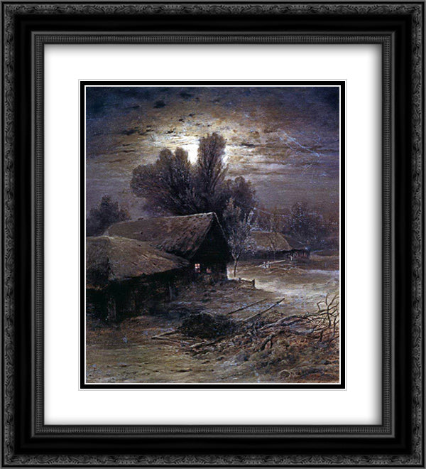 Winter Night 20x22 Black Ornate Wood Framed Art Print Poster with Double Matting by Savrasov, Aleksey
