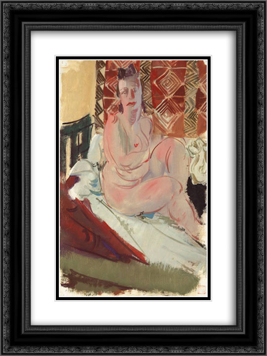 A Model Seated on a Bed 18x24 Black Ornate Wood Framed Art Print Poster with Double Matting by Jacovleff, Alexandre