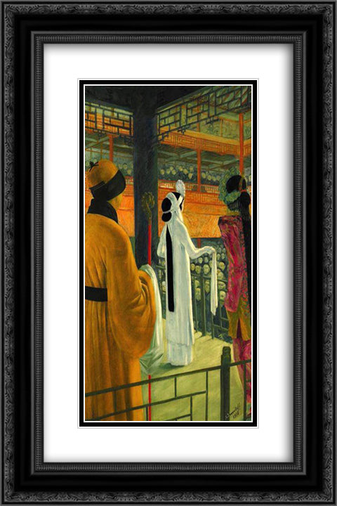 Beijing Opera 16x24 Black Ornate Wood Framed Art Print Poster with Double Matting by Jacovleff, Alexandre