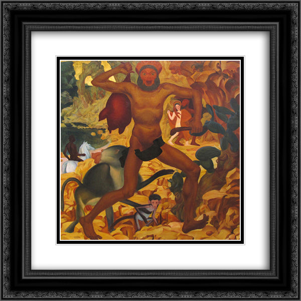 Man With a Monkey 20x20 Black Ornate Wood Framed Art Print Poster with Double Matting by Jacovleff, Alexandre