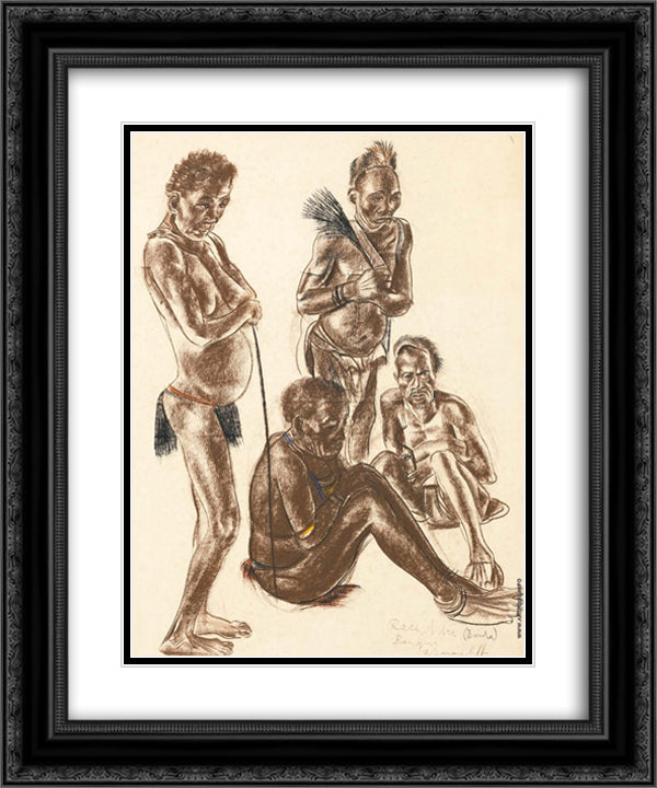 Men of the Banda Tribe 20x24 Black Ornate Wood Framed Art Print Poster with Double Matting by Jacovleff, Alexandre