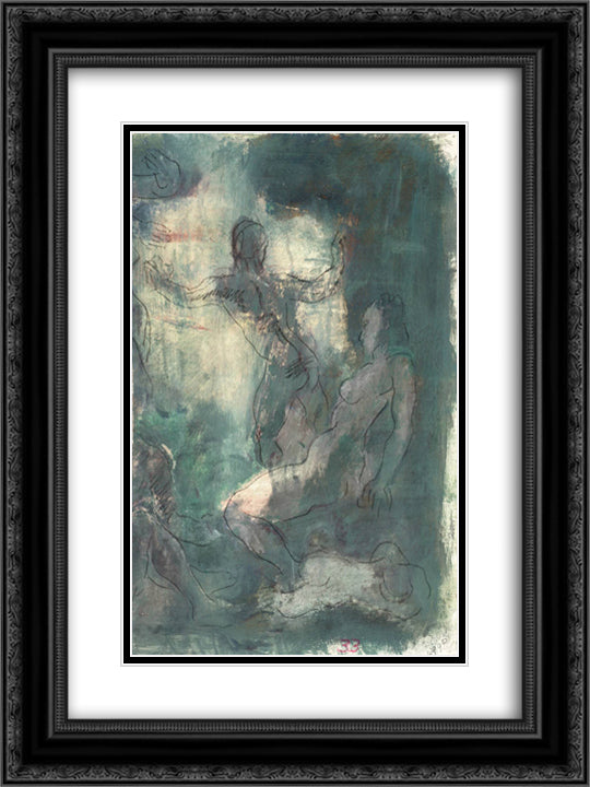 Nude Figures in a Room 18x24 Black Ornate Wood Framed Art Print Poster with Double Matting by Jacovleff, Alexandre