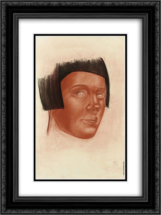 Woman Portrait 18x24 Black Ornate Wood Framed Art Print Poster with Double Matting by Jacovleff, Alexandre
