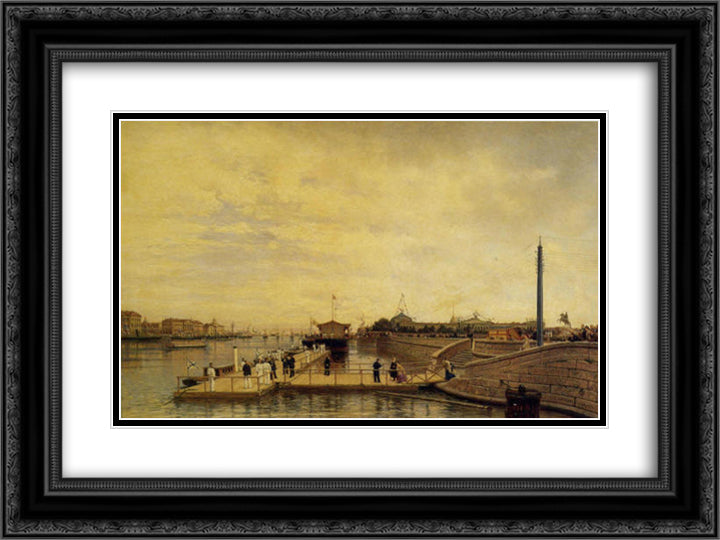 Bolshaya Neva 24x18 Black Ornate Wood Framed Art Print Poster with Double Matting by Bogolyubov, Alexey