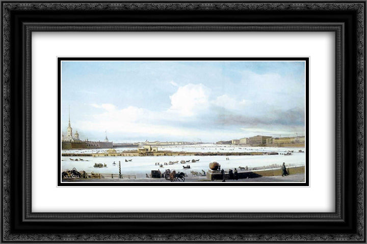 Riding on Neva river 24x16 Black Ornate Wood Framed Art Print Poster with Double Matting by Bogolyubov, Alexey