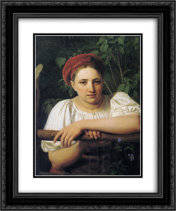 A Peasant girl from Tver 20x24 Black Ornate Wood Framed Art Print Poster with Double Matting by Venetsianov, Alexey