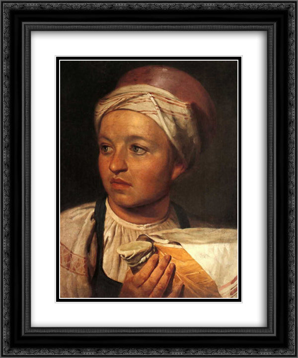 Girl with Milk 20x24 Black Ornate Wood Framed Art Print Poster with Double Matting by Venetsianov, Alexey
