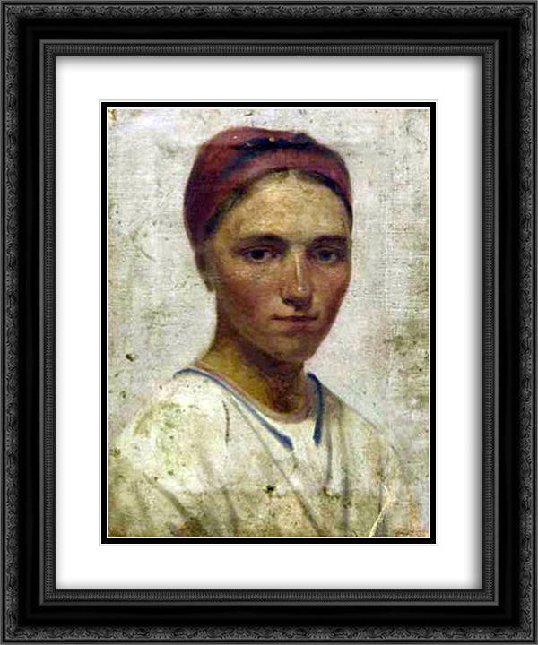 Portrait of a Peasant Girl 20x24 Black Ornate Wood Framed Art Print Poster with Double Matting by Venetsianov, Alexey