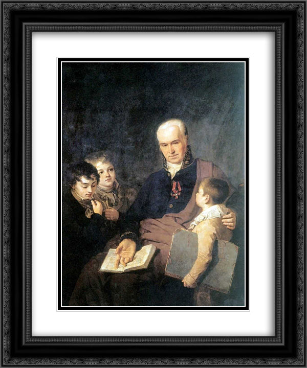 Portrait of K. I. Golovachevsky and the Younger Pupils of the Academy 20x24 Black Ornate Wood Framed Art Print Poster with Double Matting by Venetsianov, Alexey