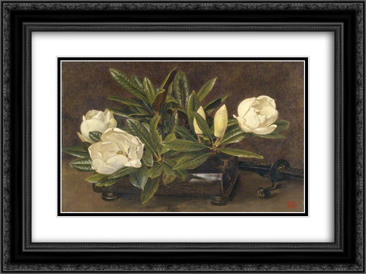 Magnolias 24x18 Black Ornate Wood Framed Art Print Poster with Double Matting by Parsons, Alfred