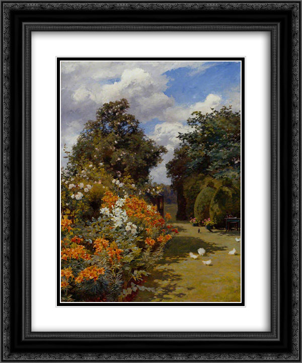 Orange Lilies, Broadway, Worcestershire 20x24 Black Ornate Wood Framed Art Print Poster with Double Matting by Parsons, Alfred