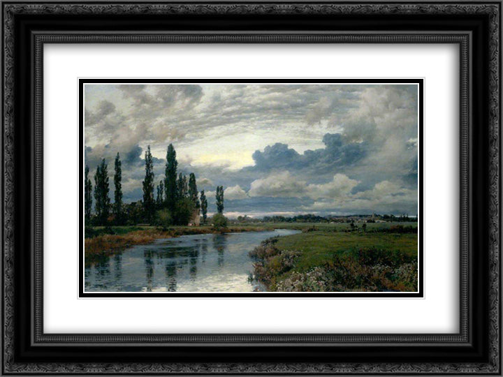 Poplars in the Thames Valley 24x18 Black Ornate Wood Framed Art Print Poster with Double Matting by Parsons, Alfred