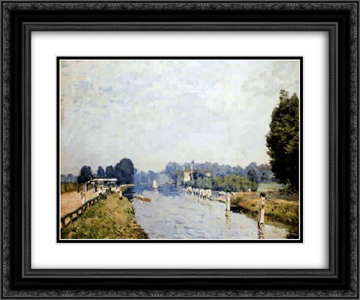 Banks of rivers (the Thames Hampton Court, first week of October) 24x20 Black Ornate Wood Framed Art Print Poster with Double Matting by Sisley, Alfred