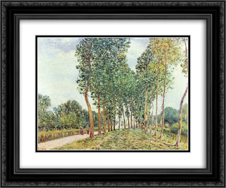 Banks of the Loing at Moret 24x20 Black Ornate Wood Framed Art Print Poster with Double Matting by Sisley, Alfred