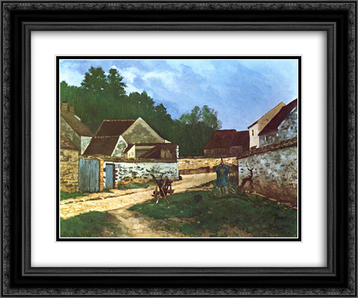 Dorfstrasse in Marlotte 24x20 Black Ornate Wood Framed Art Print Poster with Double Matting by Sisley, Alfred