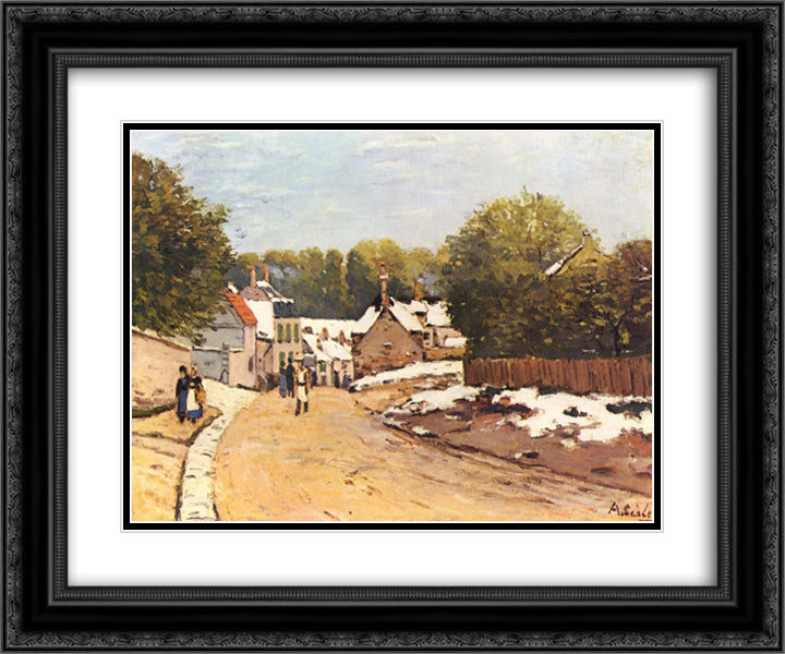 First Snow in Louveciennes 24x20 Black Ornate Wood Framed Art Print Poster with Double Matting by Sisley, Alfred