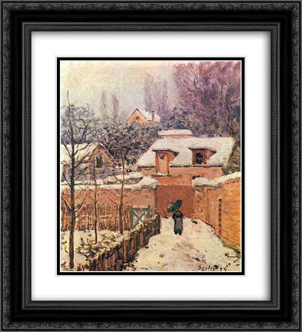 Garden in Louveciennes in the Snow 20x22 Black Ornate Wood Framed Art Print Poster with Double Matting by Sisley, Alfred