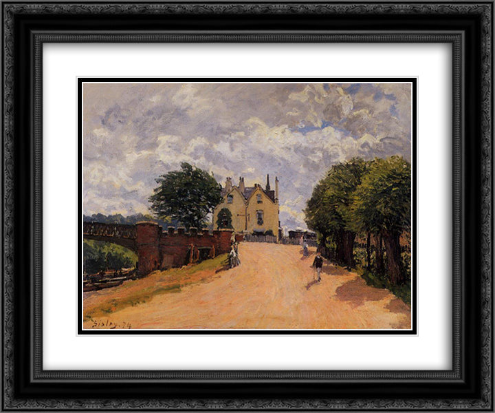 Inn at East Molesey with Hampton Court Bridge 24x20 Black Ornate Wood Framed Art Print Poster with Double Matting by Sisley, Alfred