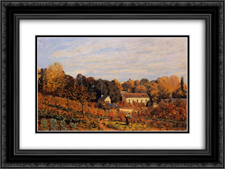 Kitchen Garden at Louveciennes 24x18 Black Ornate Wood Framed Art Print Poster with Double Matting by Sisley, Alfred