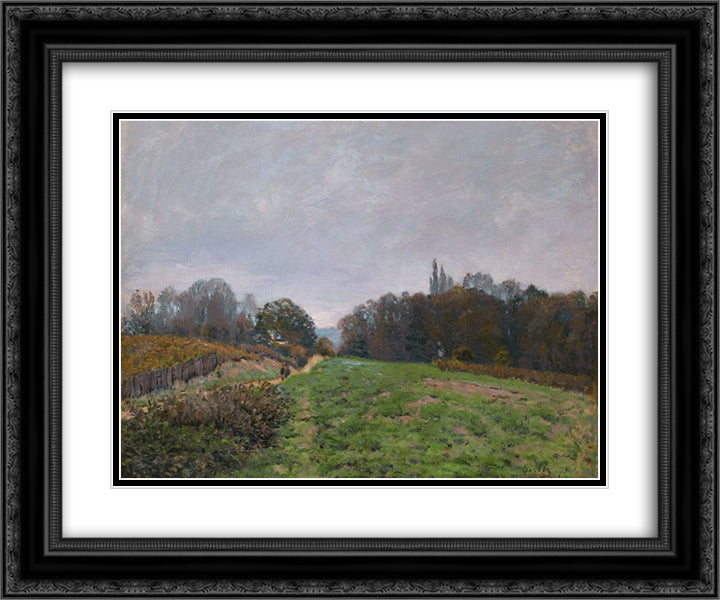Landscape at Louveciennes 24x20 Black Ornate Wood Framed Art Print Poster with Double Matting by Sisley, Alfred