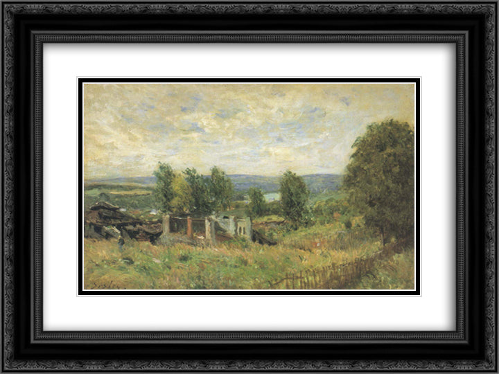 Landscape in Summer 24x18 Black Ornate Wood Framed Art Print Poster with Double Matting by Sisley, Alfred