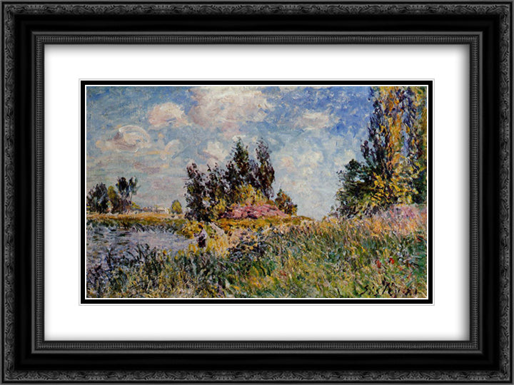 Landscape The Banks of the Loing at Saint Mammes 24x18 Black Ornate Wood Framed Art Print Poster with Double Matting by Sisley, Alfred