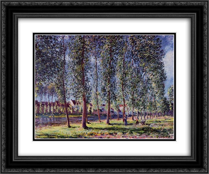 Lane of Poplars at Moret 24x20 Black Ornate Wood Framed Art Print Poster with Double Matting by Sisley, Alfred