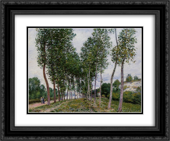 Lane of Poplars on the Banks of the Loing 24x20 Black Ornate Wood Framed Art Print Poster with Double Matting by Sisley, Alfred