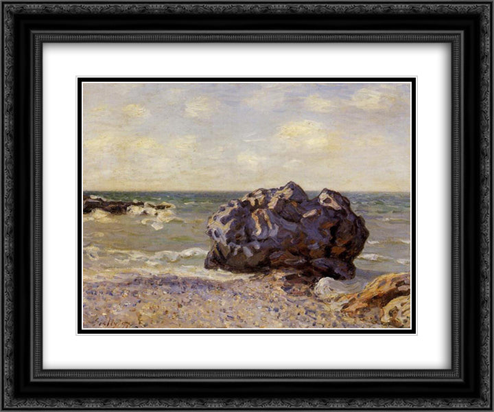 Langland Bay, Storr s Rock, Morning 24x20 Black Ornate Wood Framed Art Print Poster with Double Matting by Sisley, Alfred