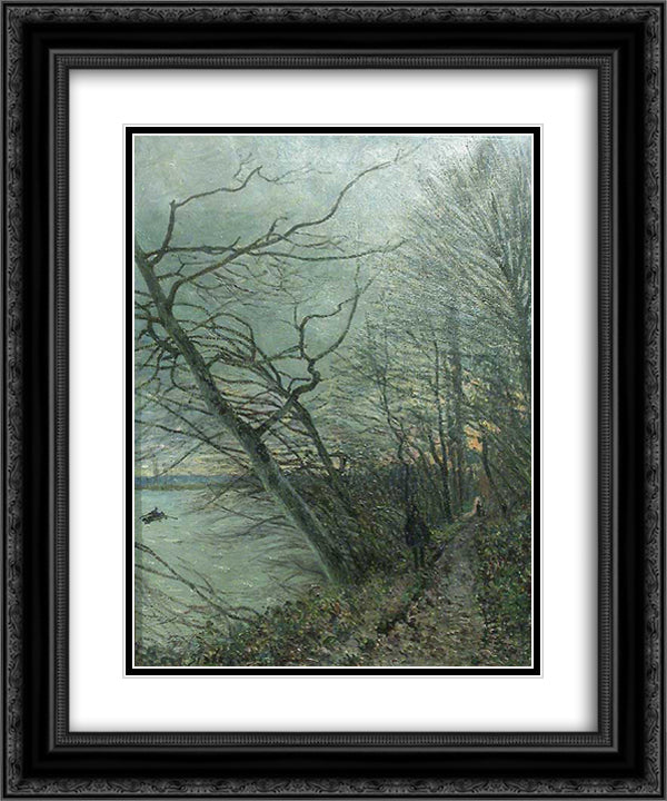 Le Bois des Roches Veneux Nadon 20x24 Black Ornate Wood Framed Art Print Poster with Double Matting by Sisley, Alfred