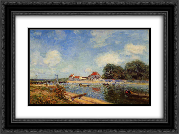 Loing Dam at Saint Mammes 24x18 Black Ornate Wood Framed Art Print Poster with Double Matting by Sisley, Alfred
