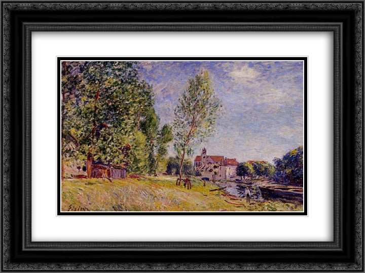 Matratat s Boatyard, Moret sur Loing 24x18 Black Ornate Wood Framed Art Print Poster with Double Matting by Sisley, Alfred