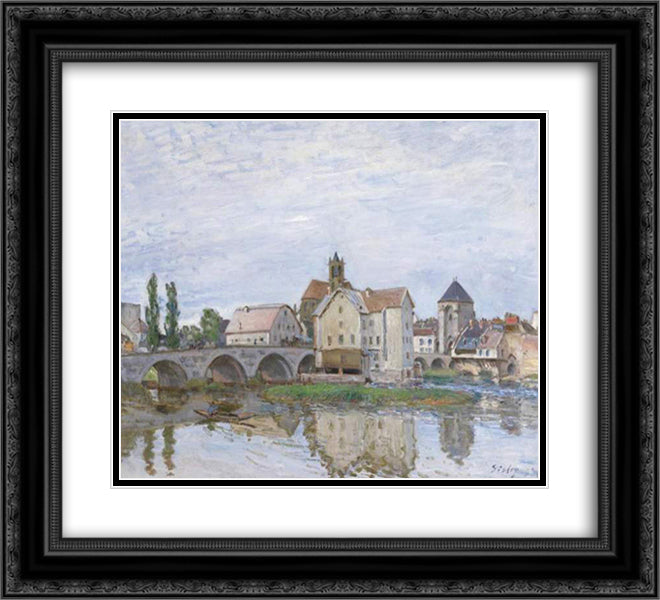 Moret on Long Time Gray 22x20 Black Ornate Wood Framed Art Print Poster with Double Matting by Sisley, Alfred