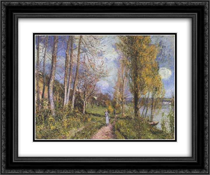Near the Seine at By 24x20 Black Ornate Wood Framed Art Print Poster with Double Matting by Sisley, Alfred