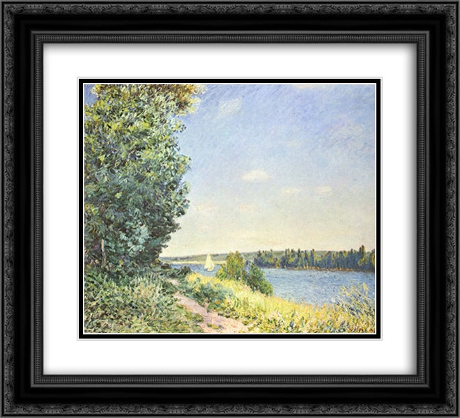 Normandy, the water path, in the evening at Sahurs 22x20 Black Ornate Wood Framed Art Print Poster with Double Matting by Sisley, Alfred