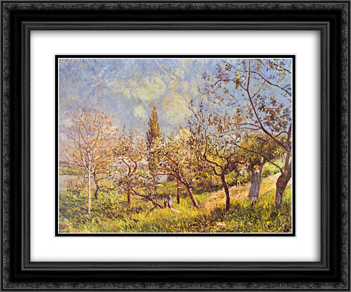 Orchard in spring 24x20 Black Ornate Wood Framed Art Print Poster with Double Matting by Sisley, Alfred
