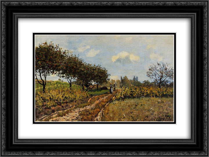 Path in the Country 24x18 Black Ornate Wood Framed Art Print Poster with Double Matting by Sisley, Alfred