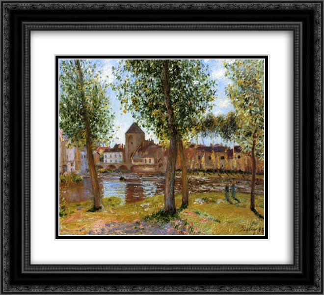 Poplars a Moret sur Loing, an August Afternoon 22x20 Black Ornate Wood Framed Art Print Poster with Double Matting by Sisley, Alfred