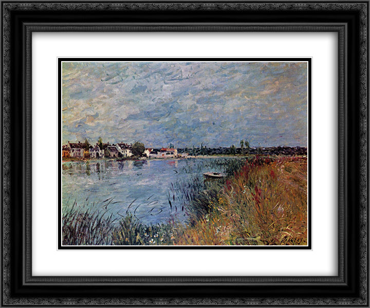 Riverbank at Saint Mammes 24x20 Black Ornate Wood Framed Art Print Poster with Double Matting by Sisley, Alfred