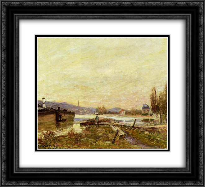 Saint Cloud, Banks of the Seine 22x20 Black Ornate Wood Framed Art Print Poster with Double Matting by Sisley, Alfred