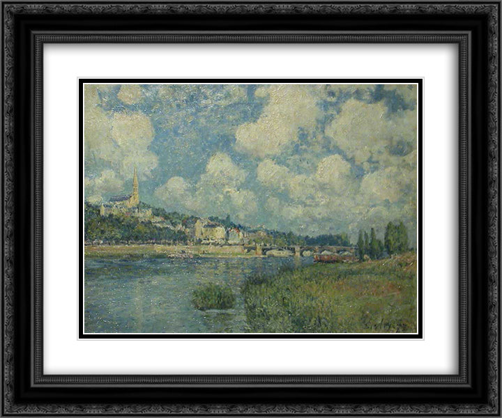 Saint Cloud 24x20 Black Ornate Wood Framed Art Print Poster with Double Matting by Sisley, Alfred