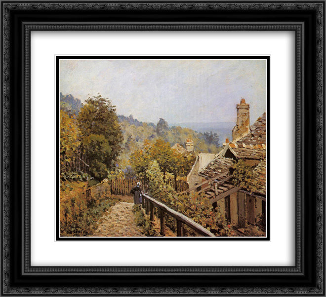 Sentier de la Mi Cote, Louveciennes 22x20 Black Ornate Wood Framed Art Print Poster with Double Matting by Sisley, Alfred