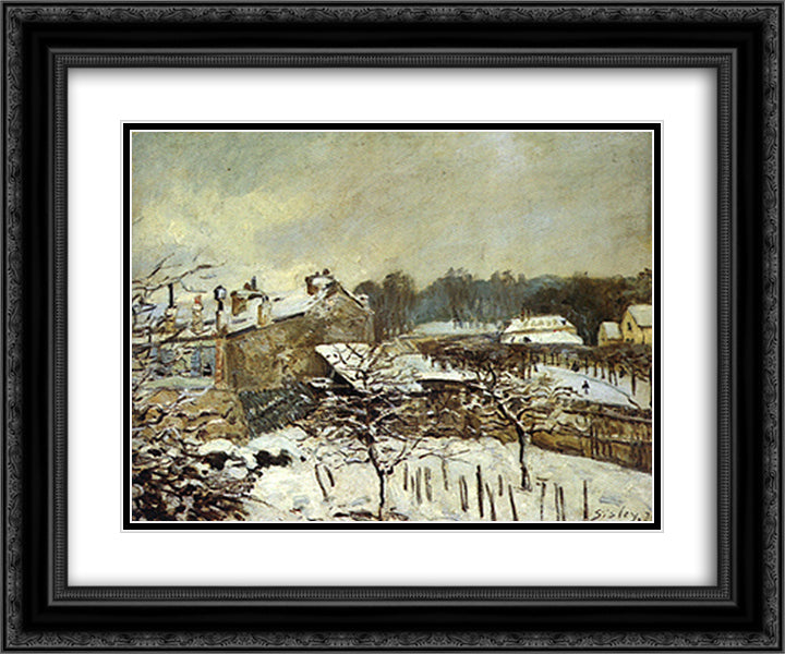 Snow Effect at Louveciennes 24x20 Black Ornate Wood Framed Art Print Poster with Double Matting by Sisley, Alfred