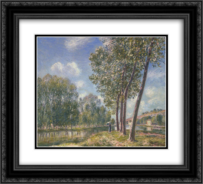 Spring Sunshine on the Loing 22x20 Black Ornate Wood Framed Art Print Poster with Double Matting by Sisley, Alfred
